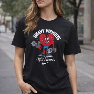 Nike Black Short-Sleeve 'Heavy Weights Light‎ Hearts' Graphic Tee 57% cotton